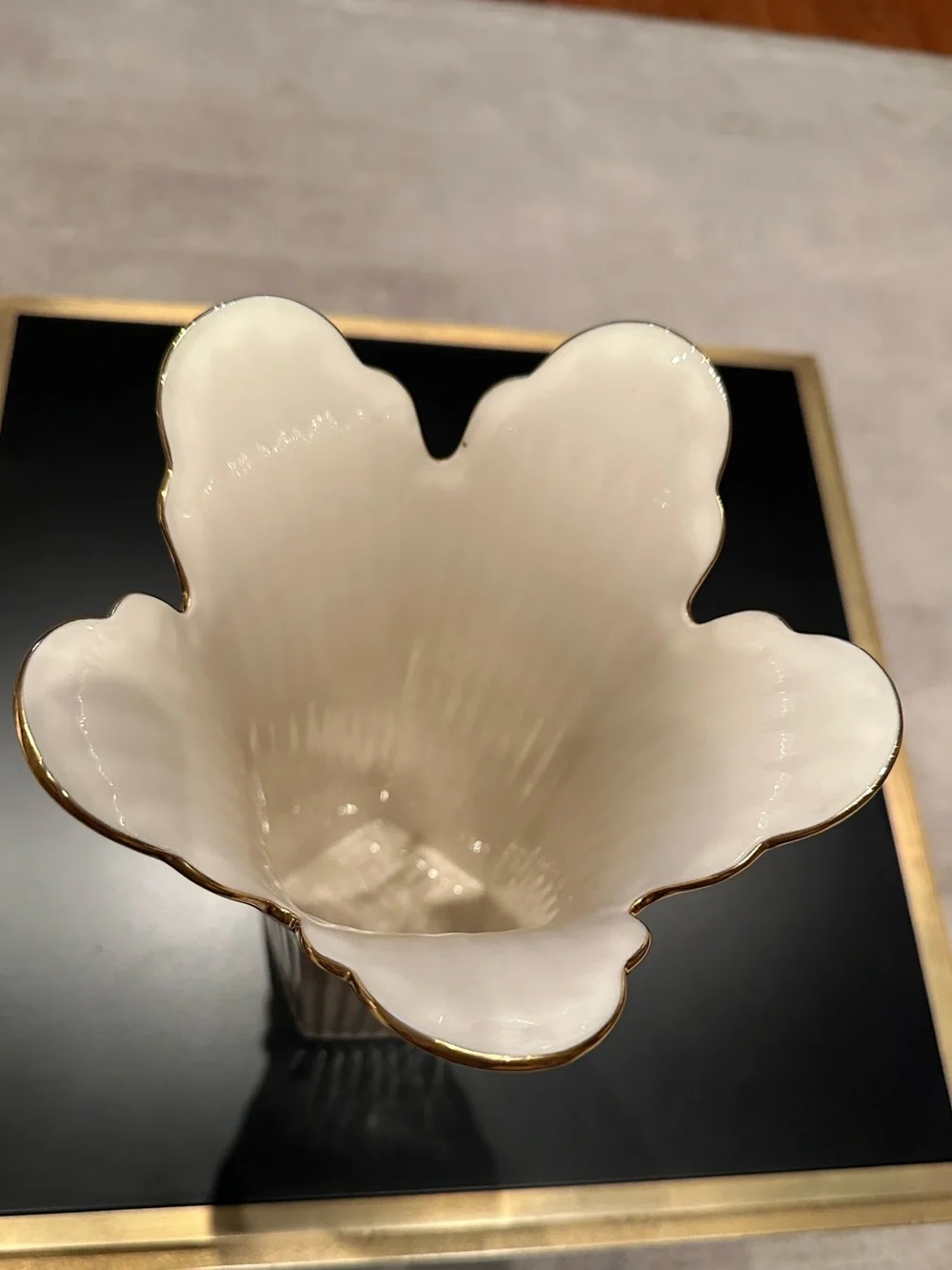 Lenox Ceramic Fluted Vase with Gold Rim